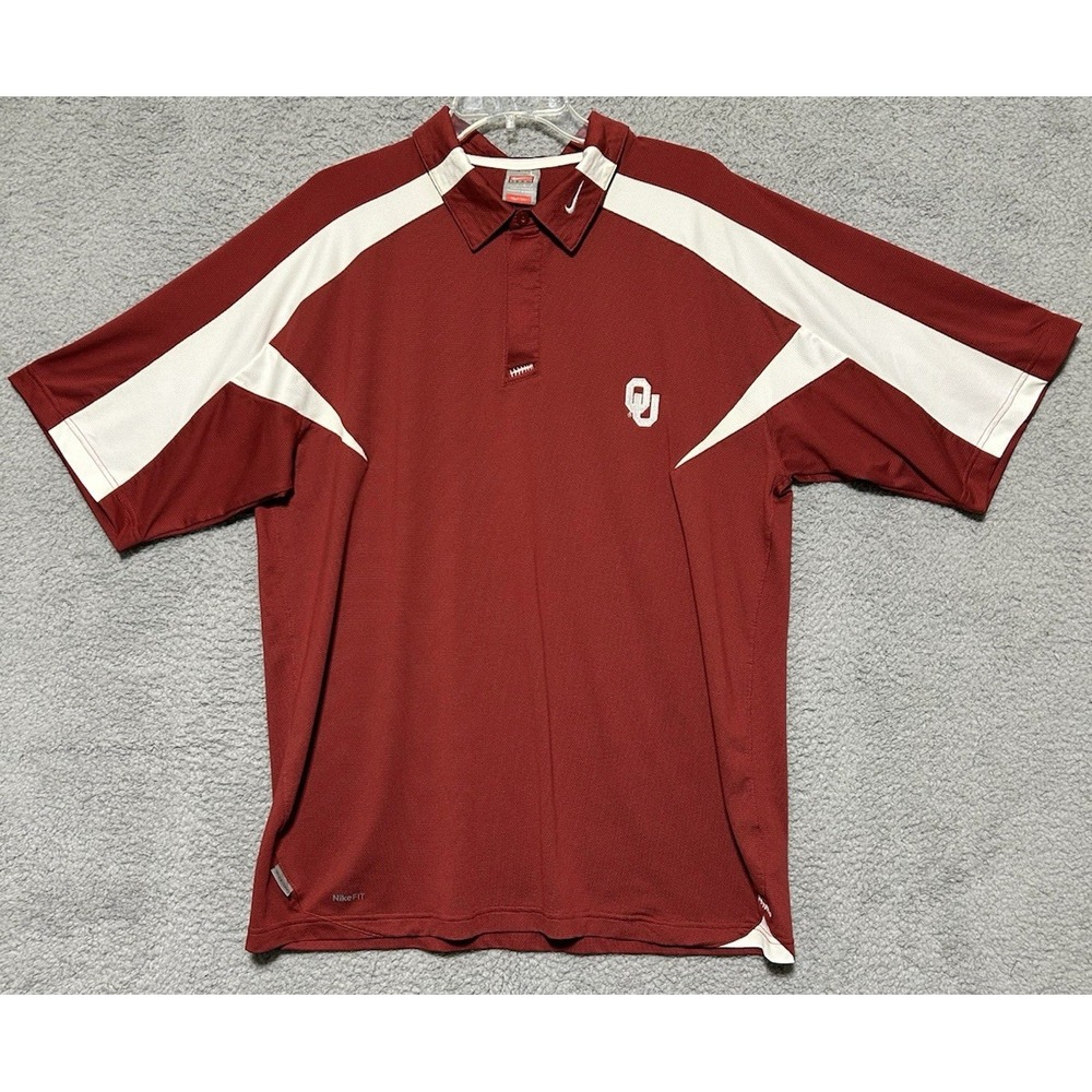 Oklahoma Sooners Team Polo Shirt Mens L Red Golf Dri Fit Nike‎ NCAA Football